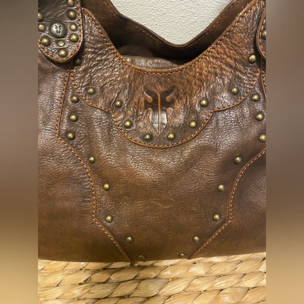 Frye Rich Brown Leather Studded Shoulder Bag - Picture 2 of 11